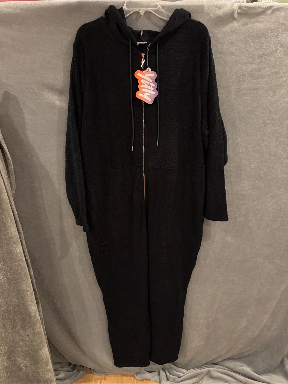6X YITTY Black Full‑Zip Heart Pocket Hooded Jumpsuit NWT